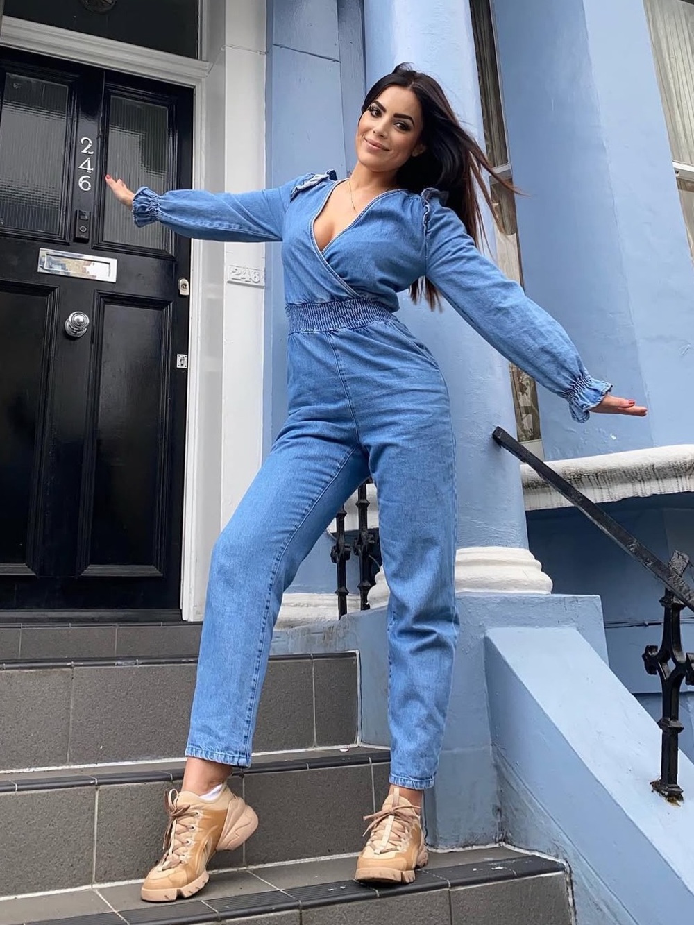 Bershka Light Blue Denim Jumpsuit